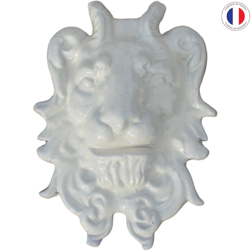 Matériaux d'Antan : MASCARON TETE DE LION EMAILLE IVOIRE H24