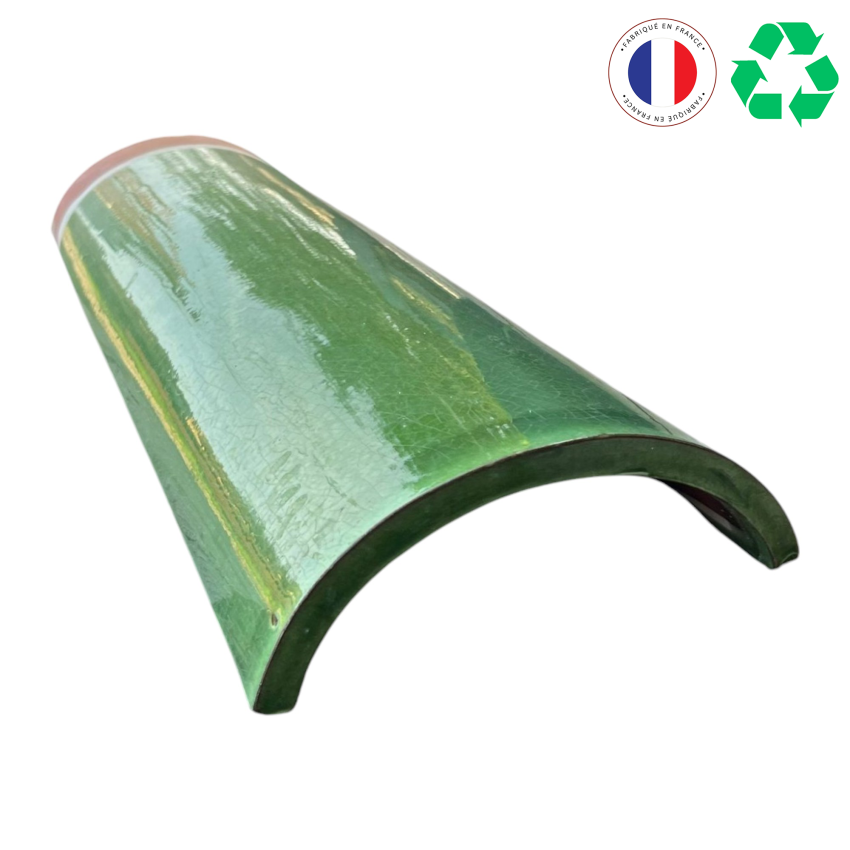 Matériaux d'Antan : TUILE CANAL VERNISSEE VERTE