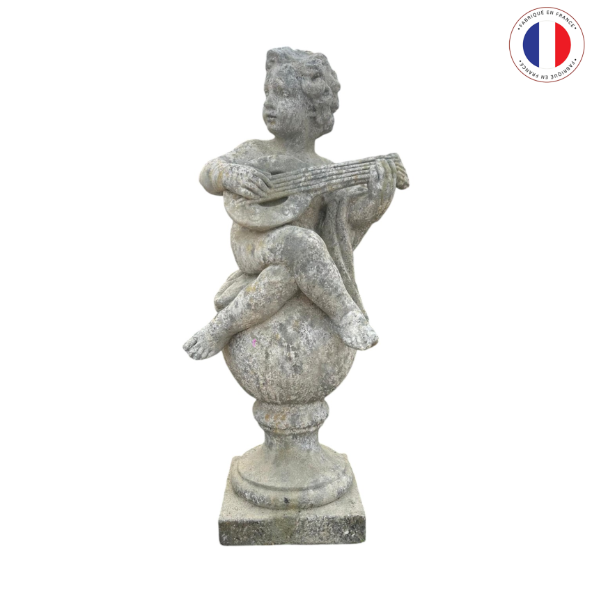 Matériaux d'Antan : STATUE PUTTO BOULE MUSICIEN MANDOLINE H100
