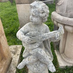 Matériaux d'Antan : STATUE PUTTO BOULE MUSICIEN MANDOLINE H100