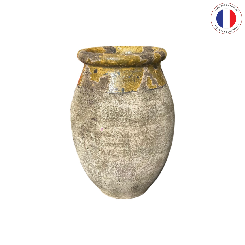 Matériaux d'Antan : JARRE OLIVE EMAILLE MIEL H70