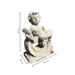 Matériaux d'Antan : STATUE PUTTO COUCHE VOLUTE ETE H78