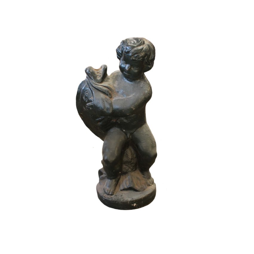 Matériaux d'Antan : ANGELOT NOIR AVEC POISSON FONTE H55